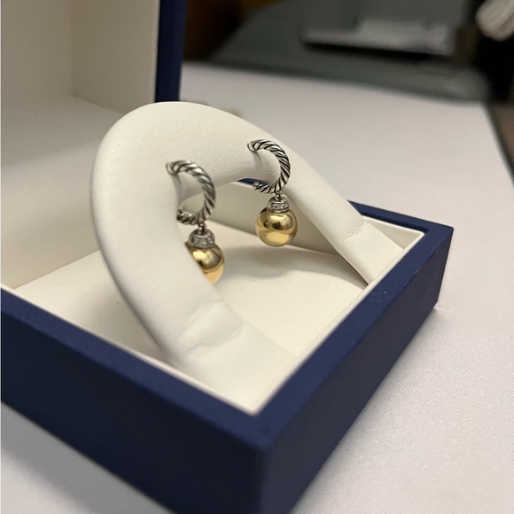 David Yurman Solari Sterling Silver Hoop Earrings with 18k Bonded Domes - Picture 2 of 6